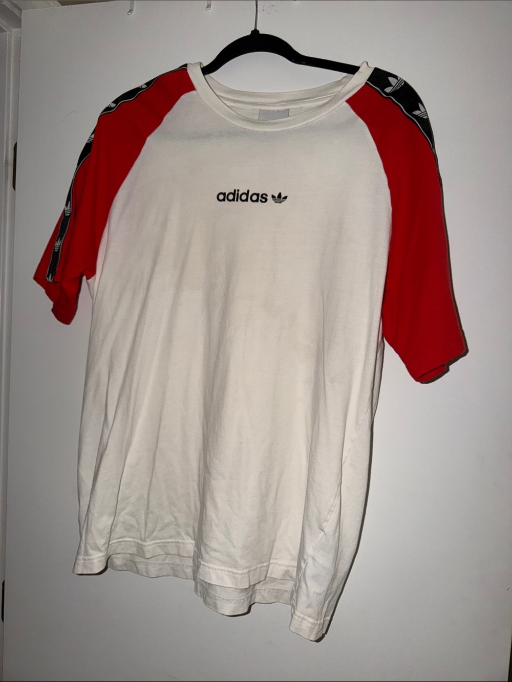 adidas White Tee with Red Raglan Sleeves and Logo